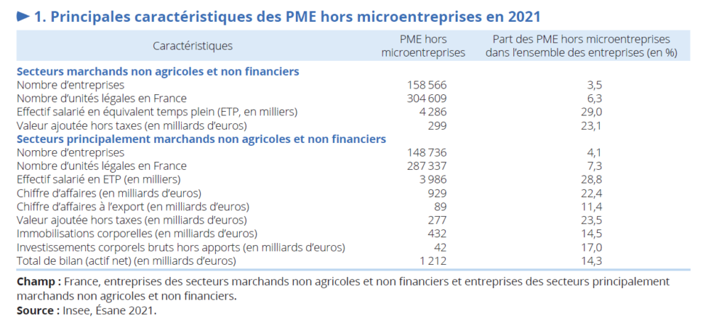 caractéristiques des petites et moyennes entreprises en France (hors microentreprises)